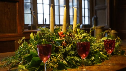 A table at Townend in Troutbeck decked with Christmas greenery